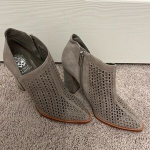 Vince Camuto Taupe Perforated Suede Booties | Block Heel | Size 8